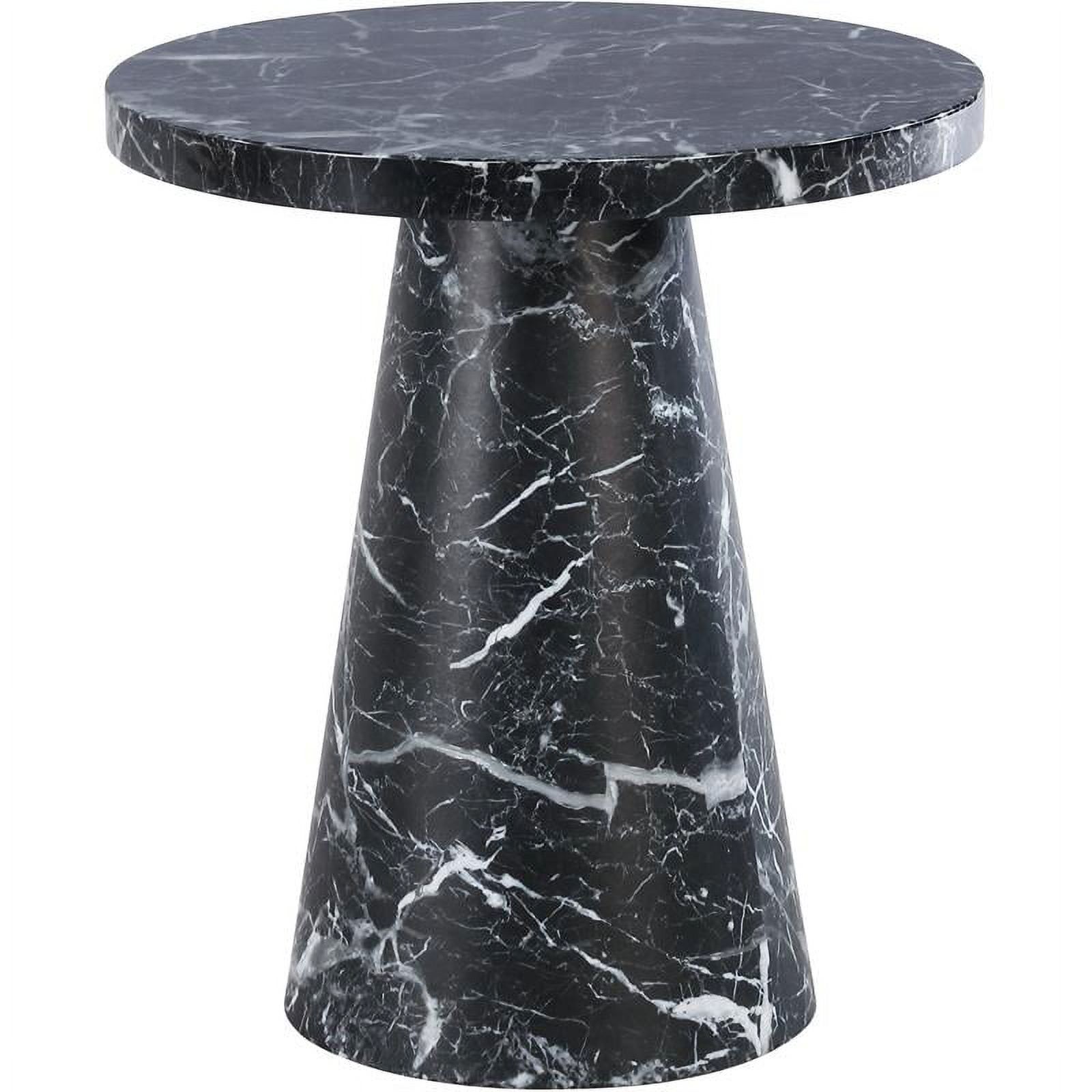 Black Faux Marble and Wood Round End Table, 20"