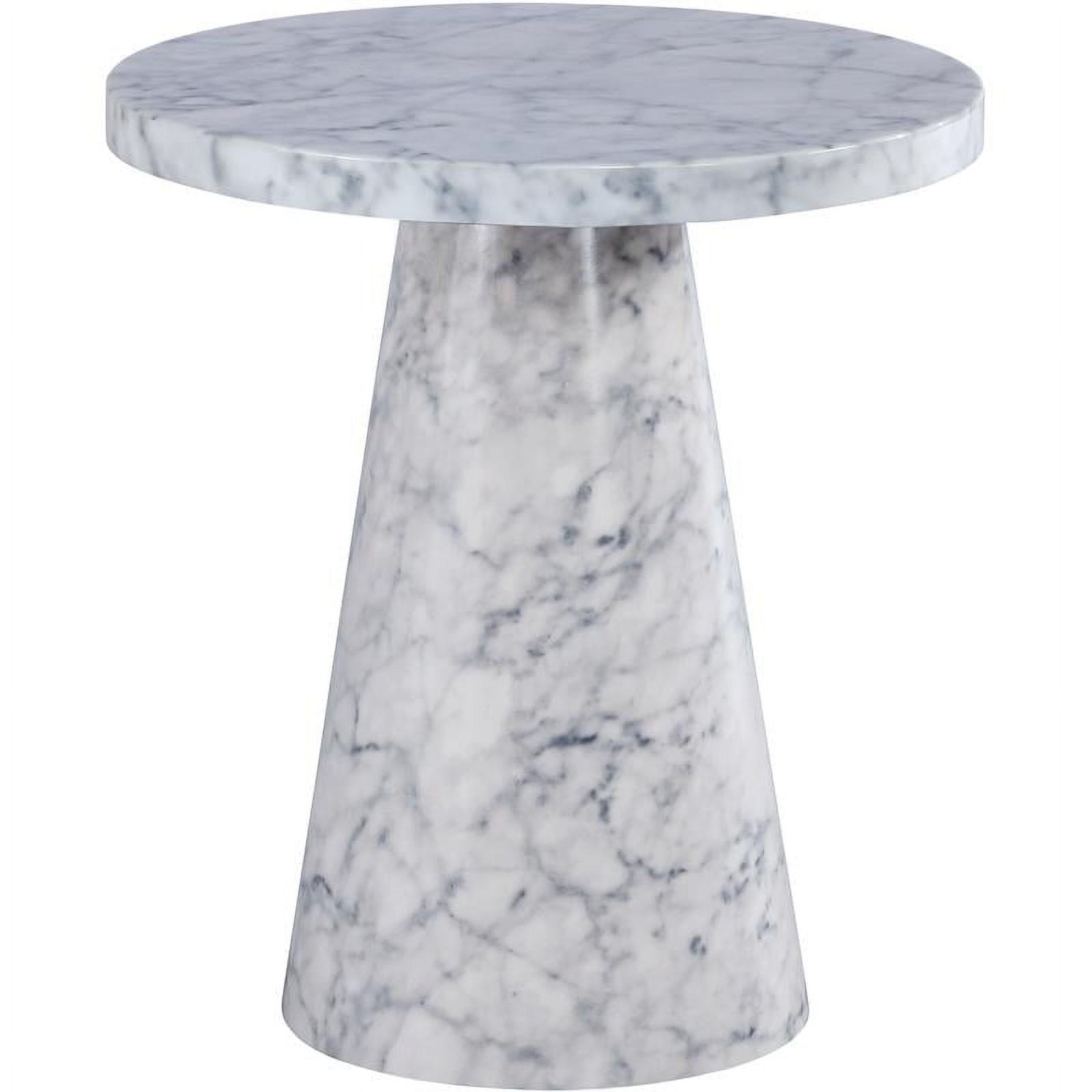 Round White Faux Marble and Wood End Table
