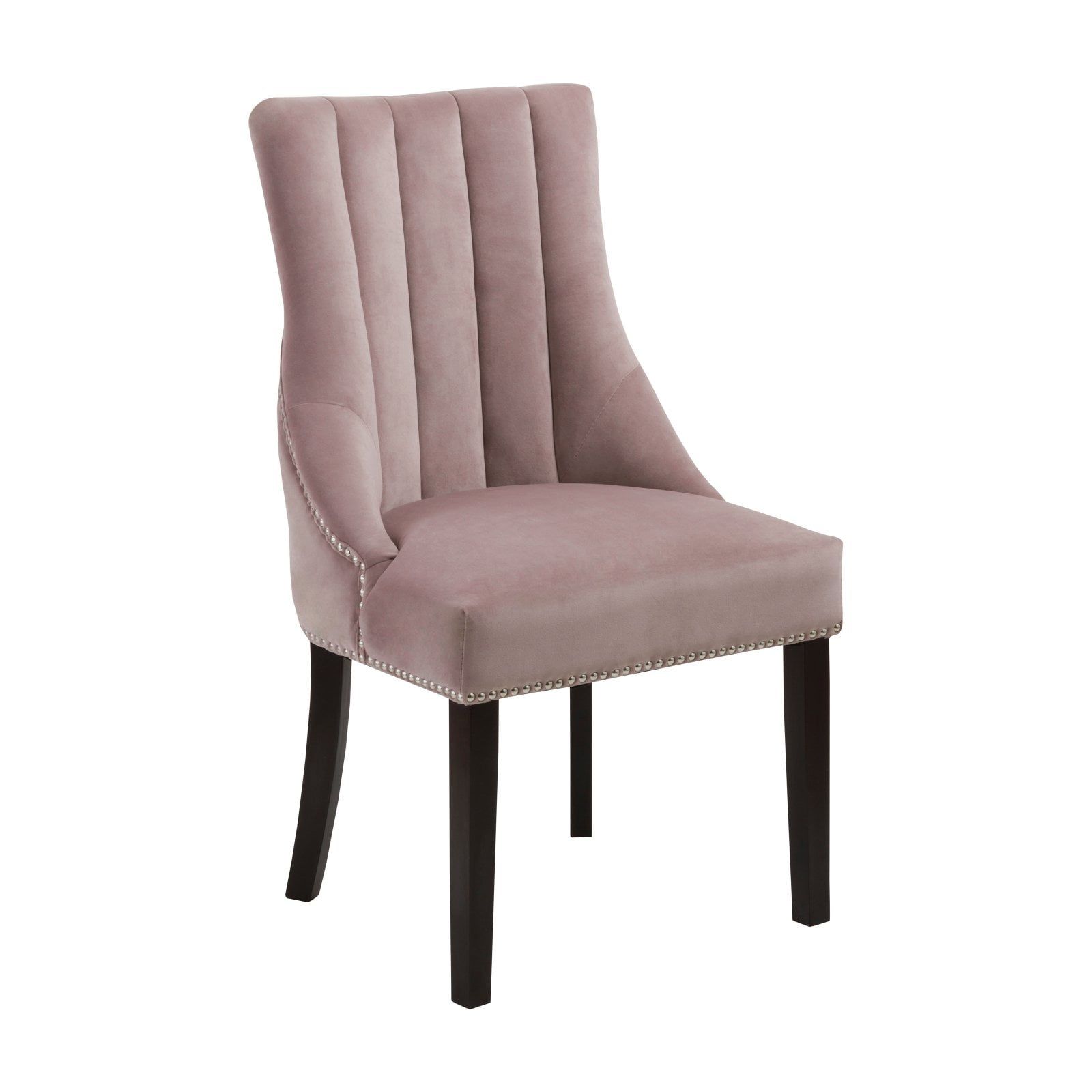 Plush Pink Velvet High-Back Side Chair with Espresso Wood Legs