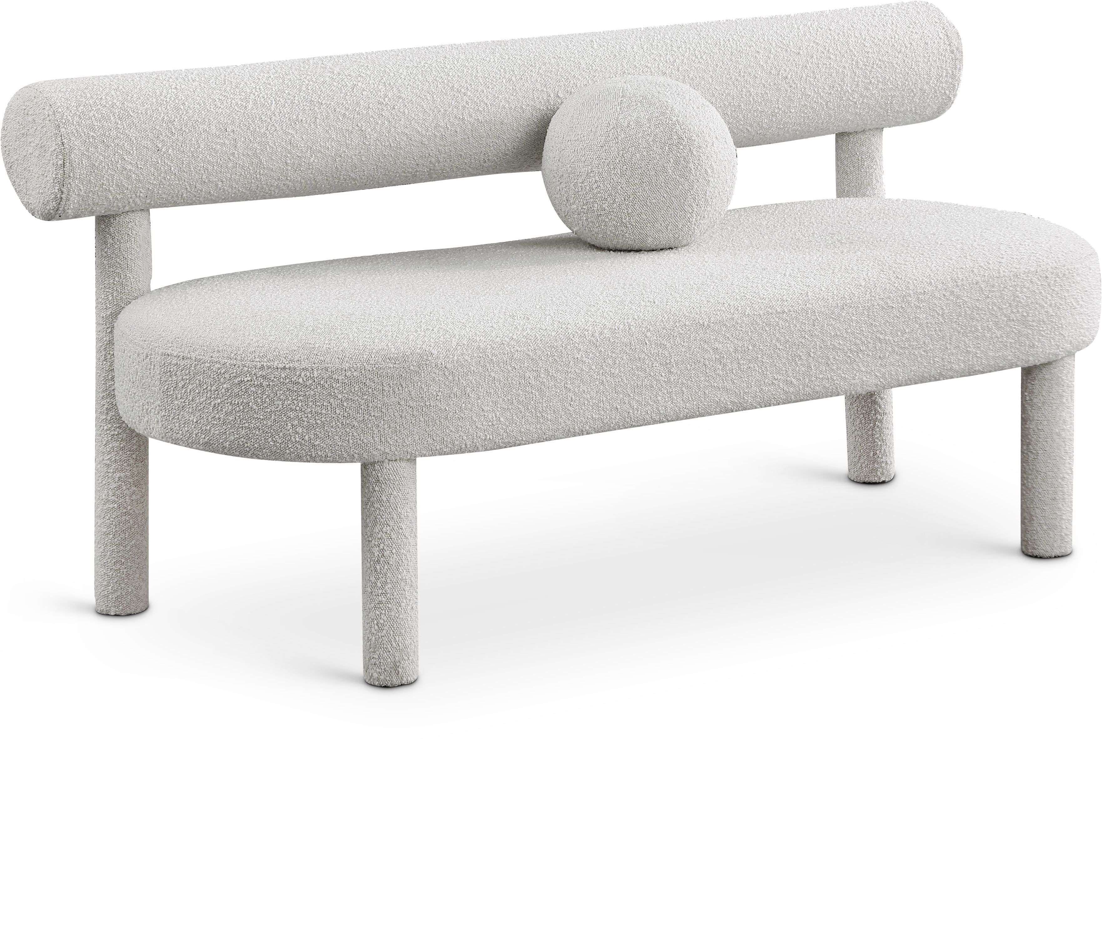 Cream Boucle Fabric Bench with Solid Wood Frame