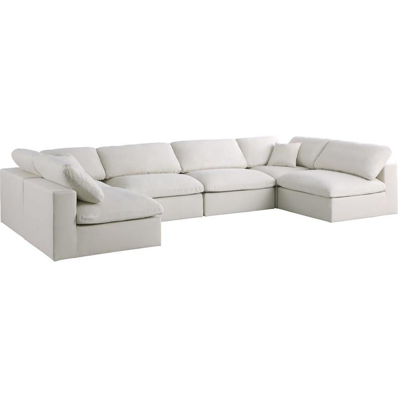 Cream Velvet Six-Piece Modular Sectional with Down Fill Cushions