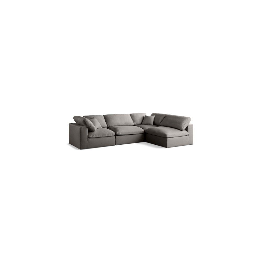 Gray Velvet Four Piece Modular Sectional with Down Fill Cushions
