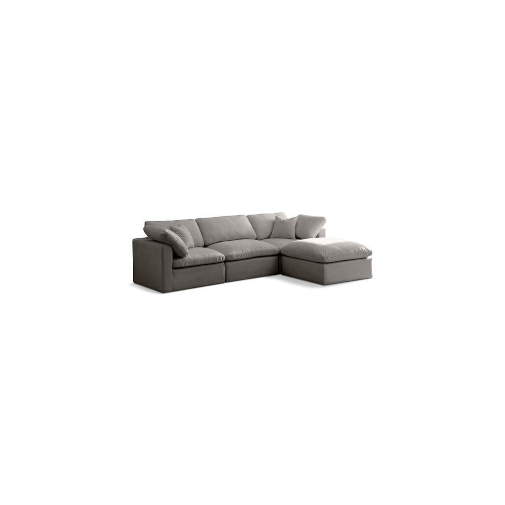 Gray Velvet Four Piece Sectional with Down Fill Cushions