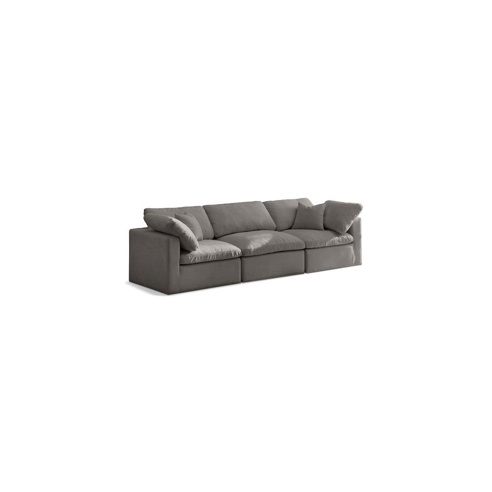 Gray Velvet Three-Piece Modular Sofa with Down Fill Cushions