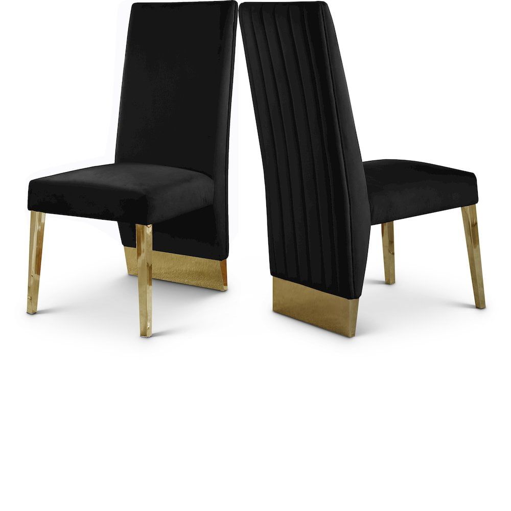 Elegant Porsha 42" Floor-Length Back Black Velvet Dining Chair