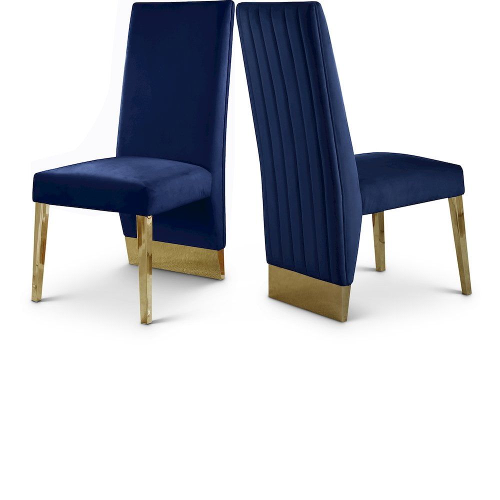 High Blue Velvet Upholstered Wood Side Chair