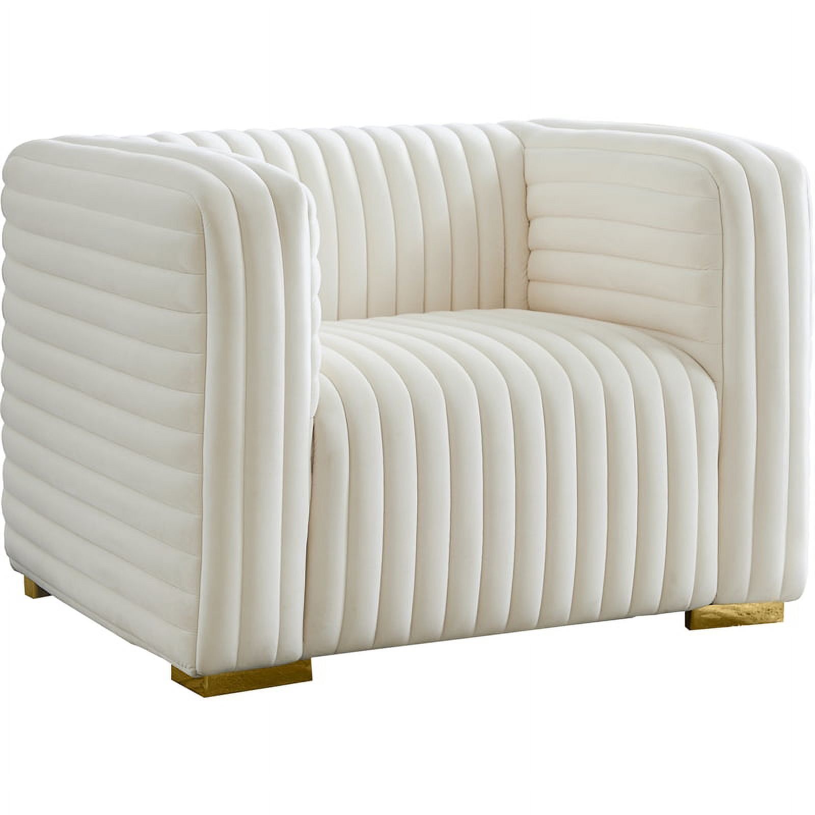 Contemporary Cream Velvet Accent Chair with Gold and Chrome Legs