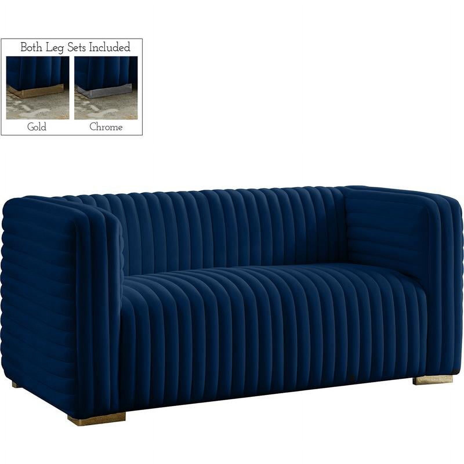 Navy Velvet Tufted Loveseat with Gold and Chrome Legs