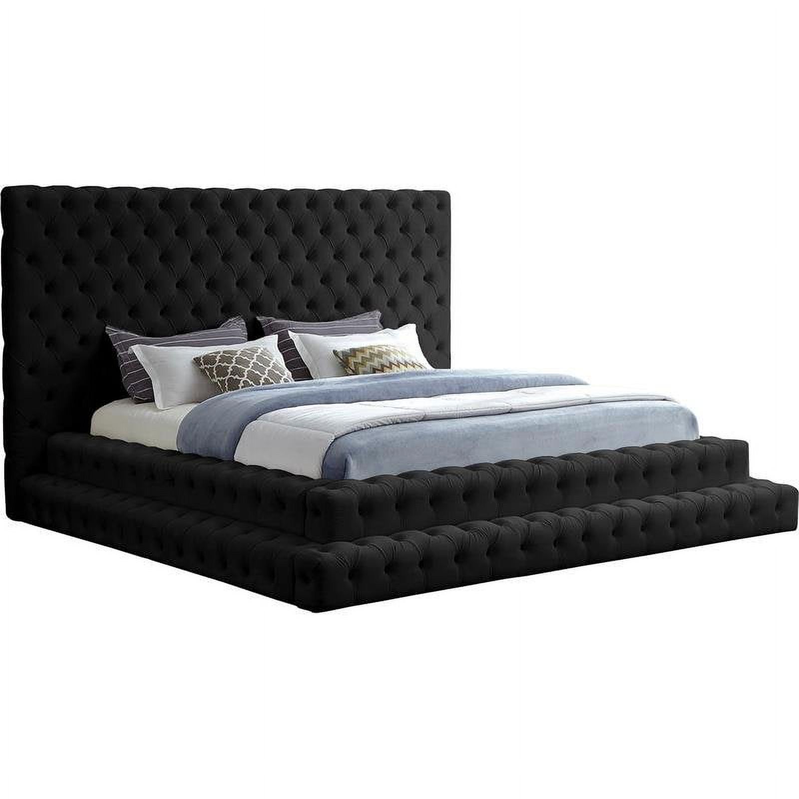 Revel Black Velvet King Bed with Tufted Headboard