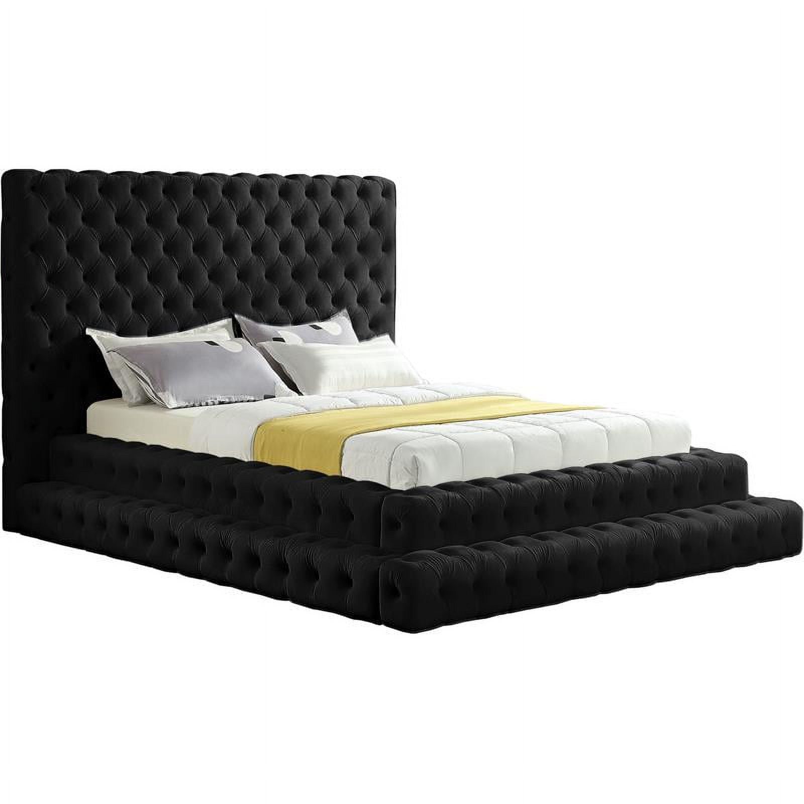 Black Velvet Queen Bed with Tall Tufted Headboard