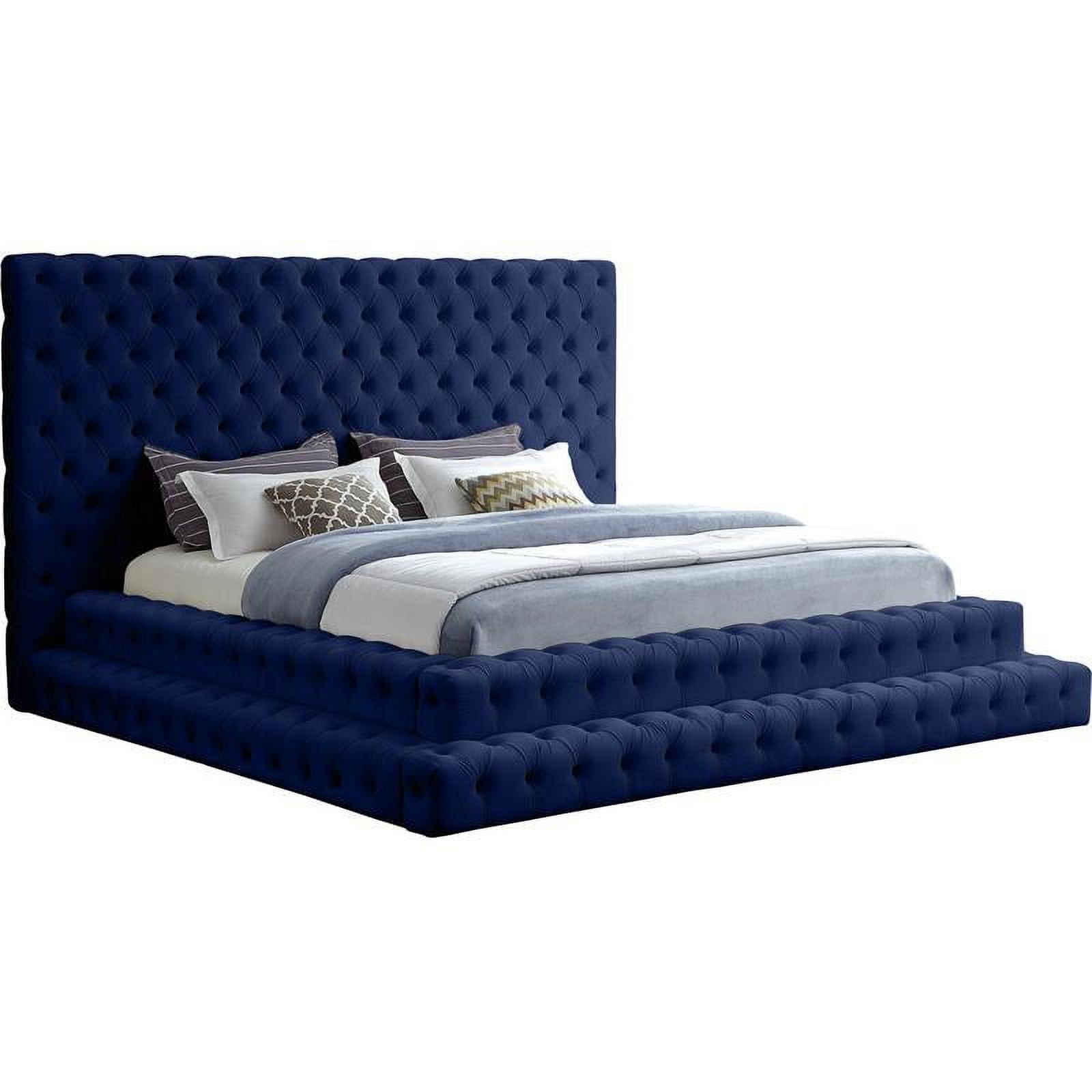 Navy Velvet Tufted King Bed with Tall Headboard