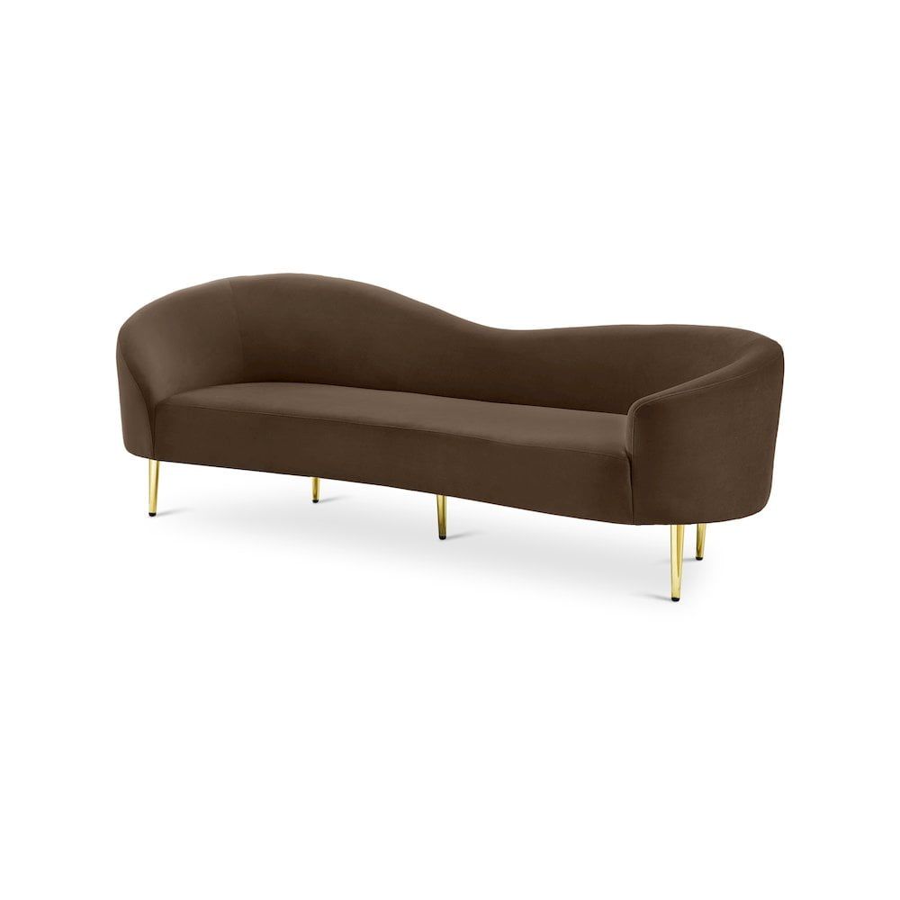 Ritz Brown Velvet Sofa with Gold Metal Legs