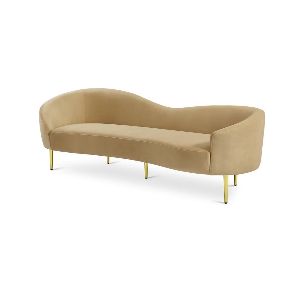 Elegant Camel Velvet Sofa with Gold Metal Legs