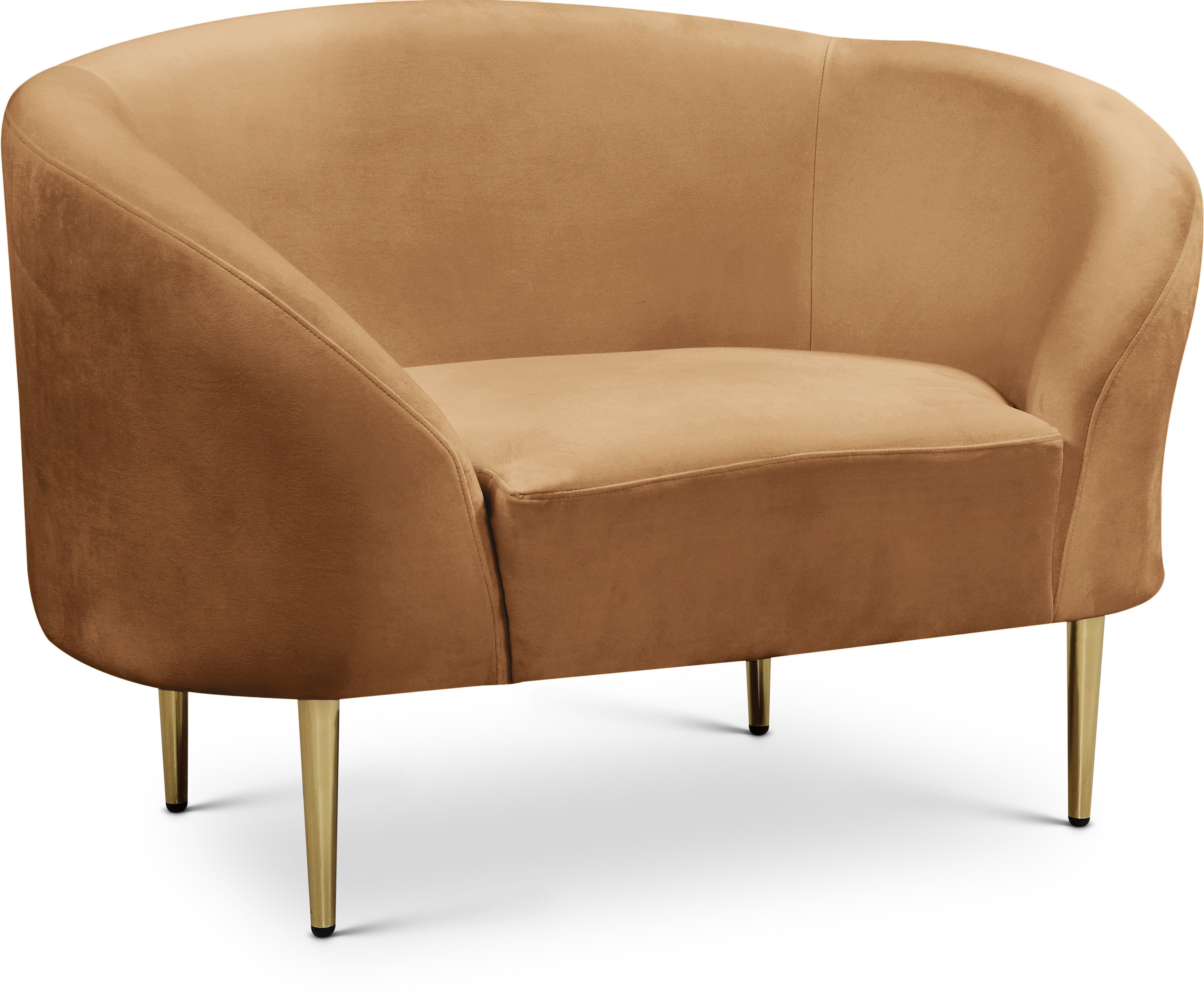 Saddle Velvet Barrel Chair with Gold Metal Legs