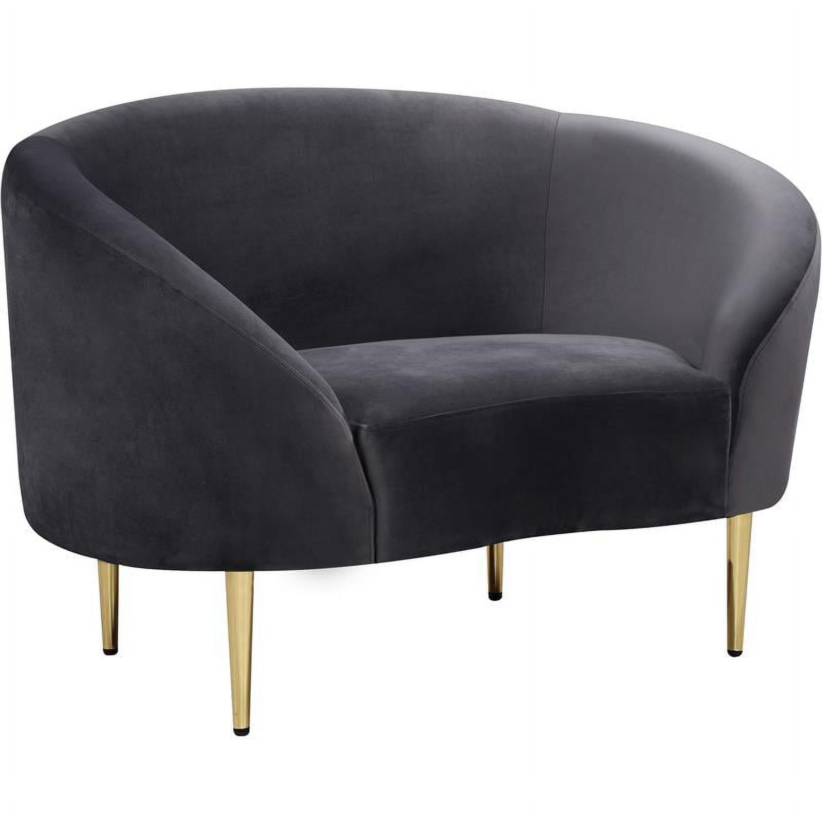 Elegant Grey Velvet Curved Accent Chair with Gold Metal Legs