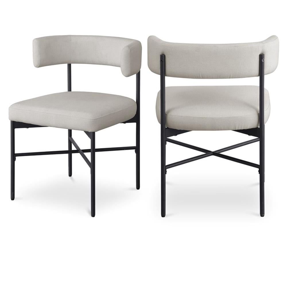 Rivage Beige Linen Upholstered Dining Chairs with Metal Frame, Set of 2