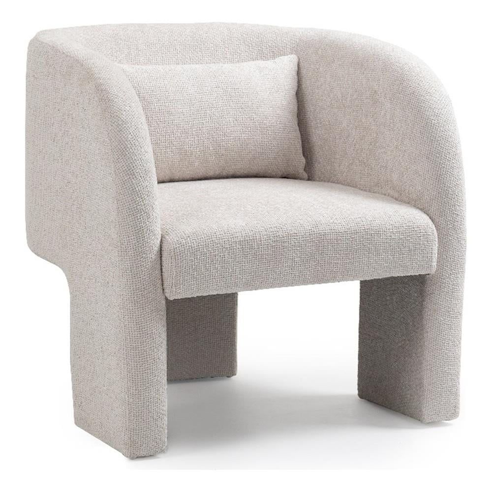 Sawyer Cream Chenille Modern Accent Chair with Pillow