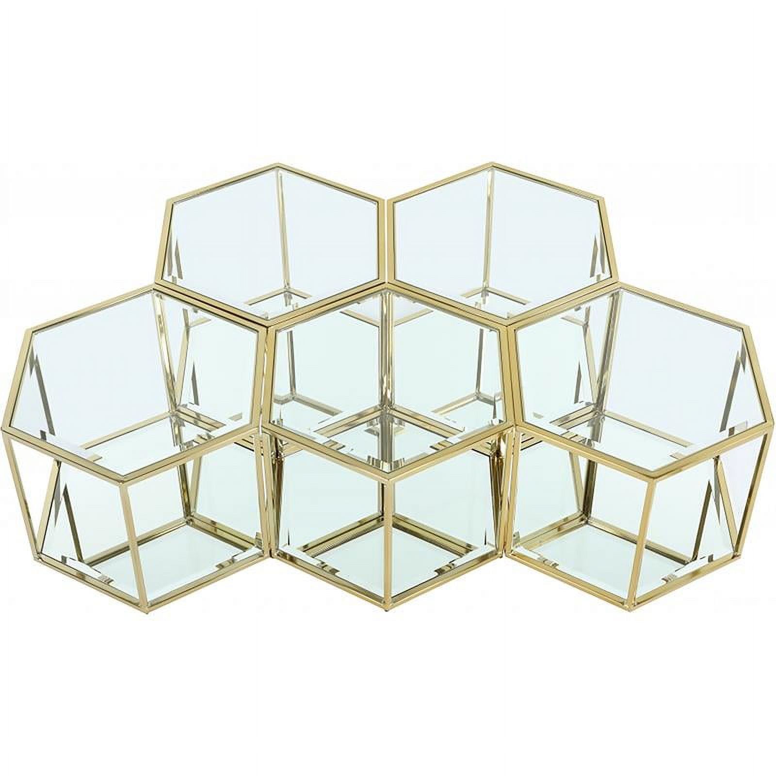 Modular Brushed Gold Glass Coffee Table with Storage, 5-Piece Set