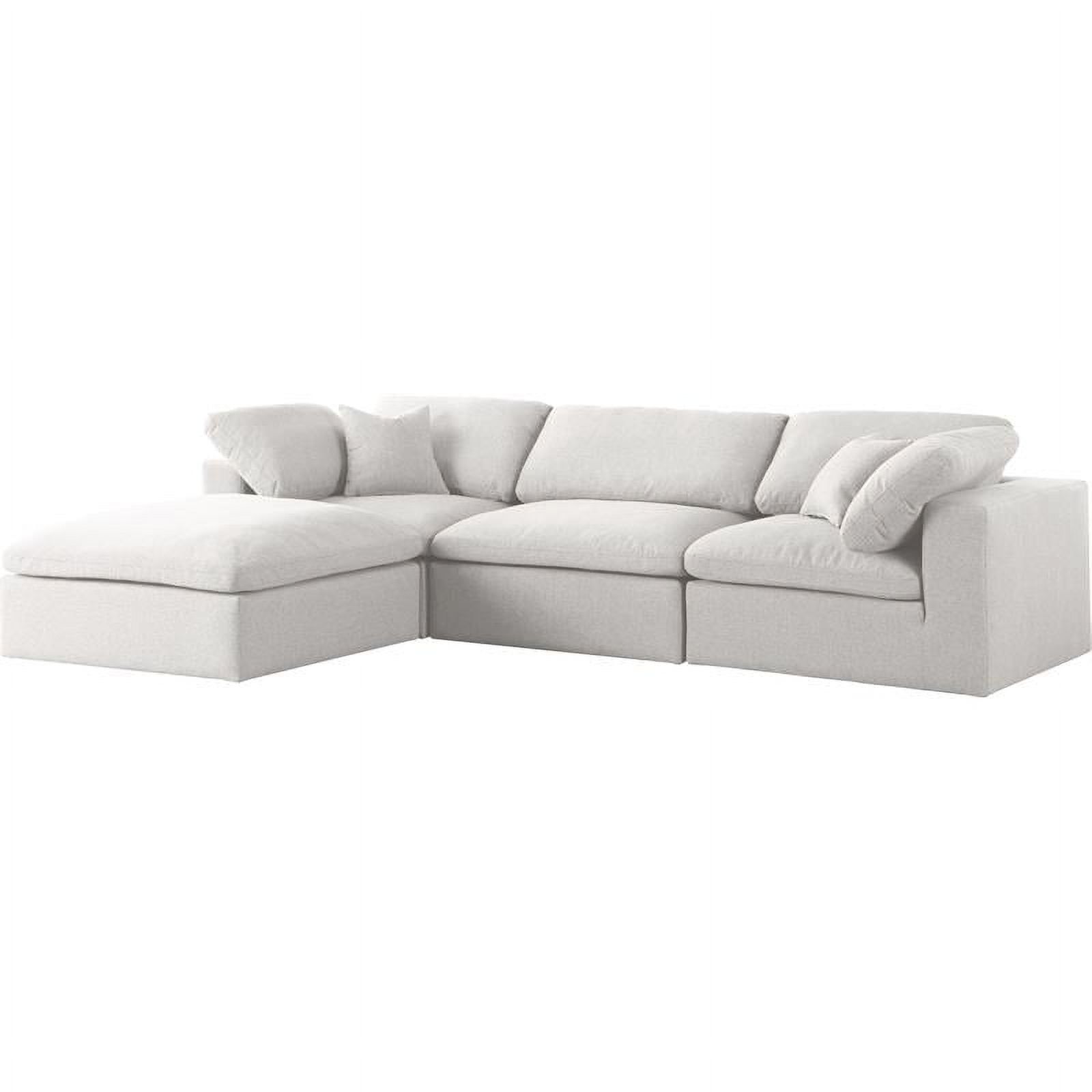 Gray Linen Fabric Four Piece Sectional with Ottoman