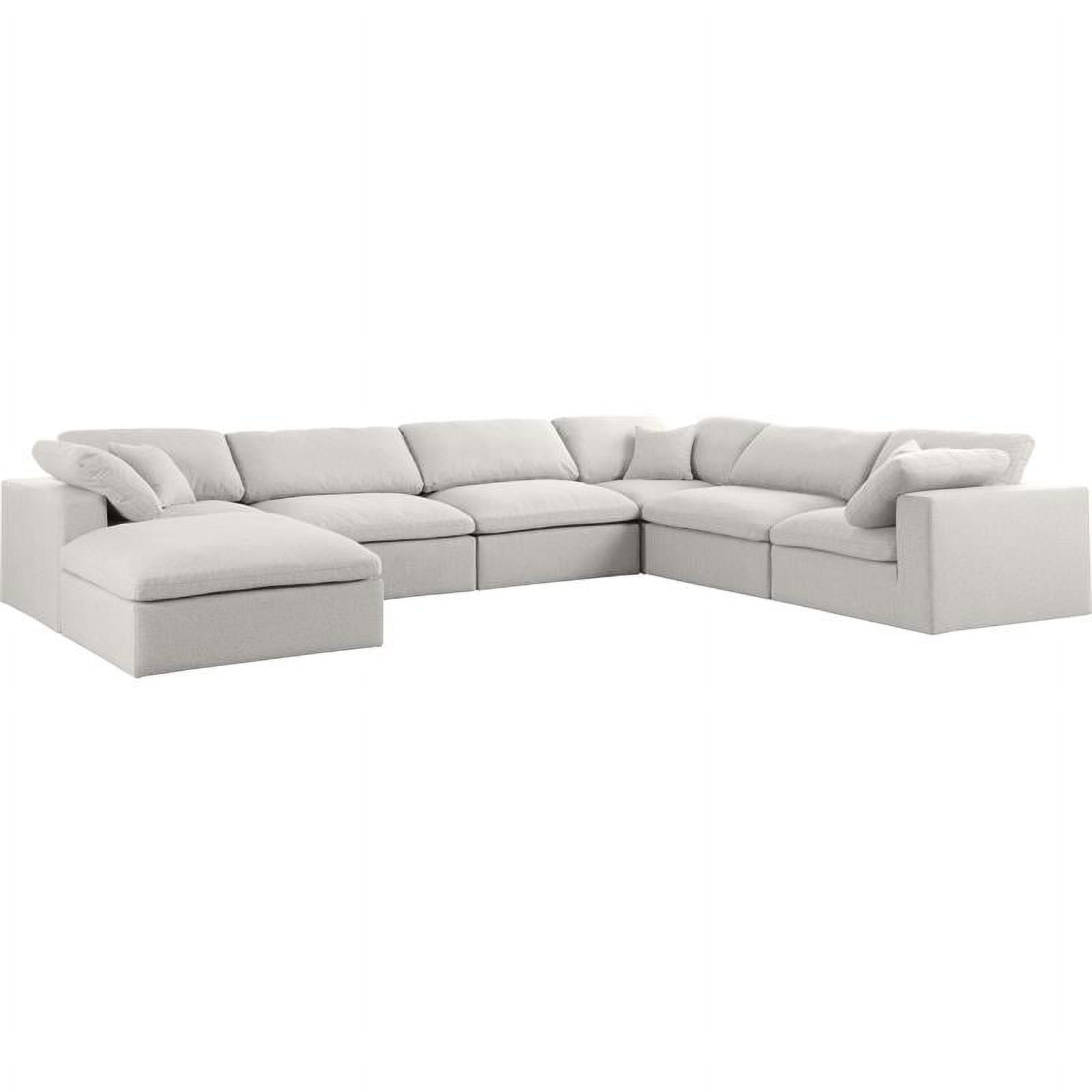 Gray Linen Fabric 7-Piece Sectional with Ottoman and Wood Frame