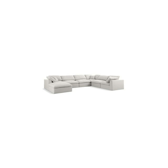 Gray Linen Fabric 7-Piece Sectional with Ottoman and Wood Frame