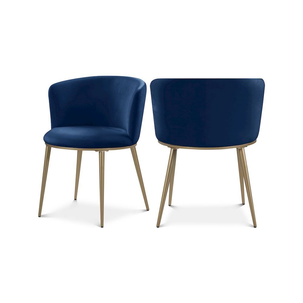 Navy Velvet Upholstered Side Chair with Gold Legs