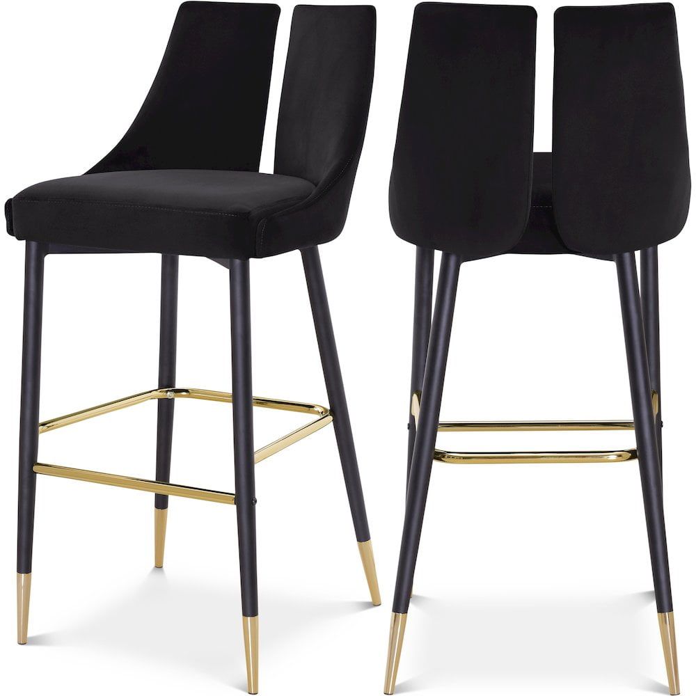 Luxurious Black Velvet Bar Height Stool with Matte Black Metal Legs