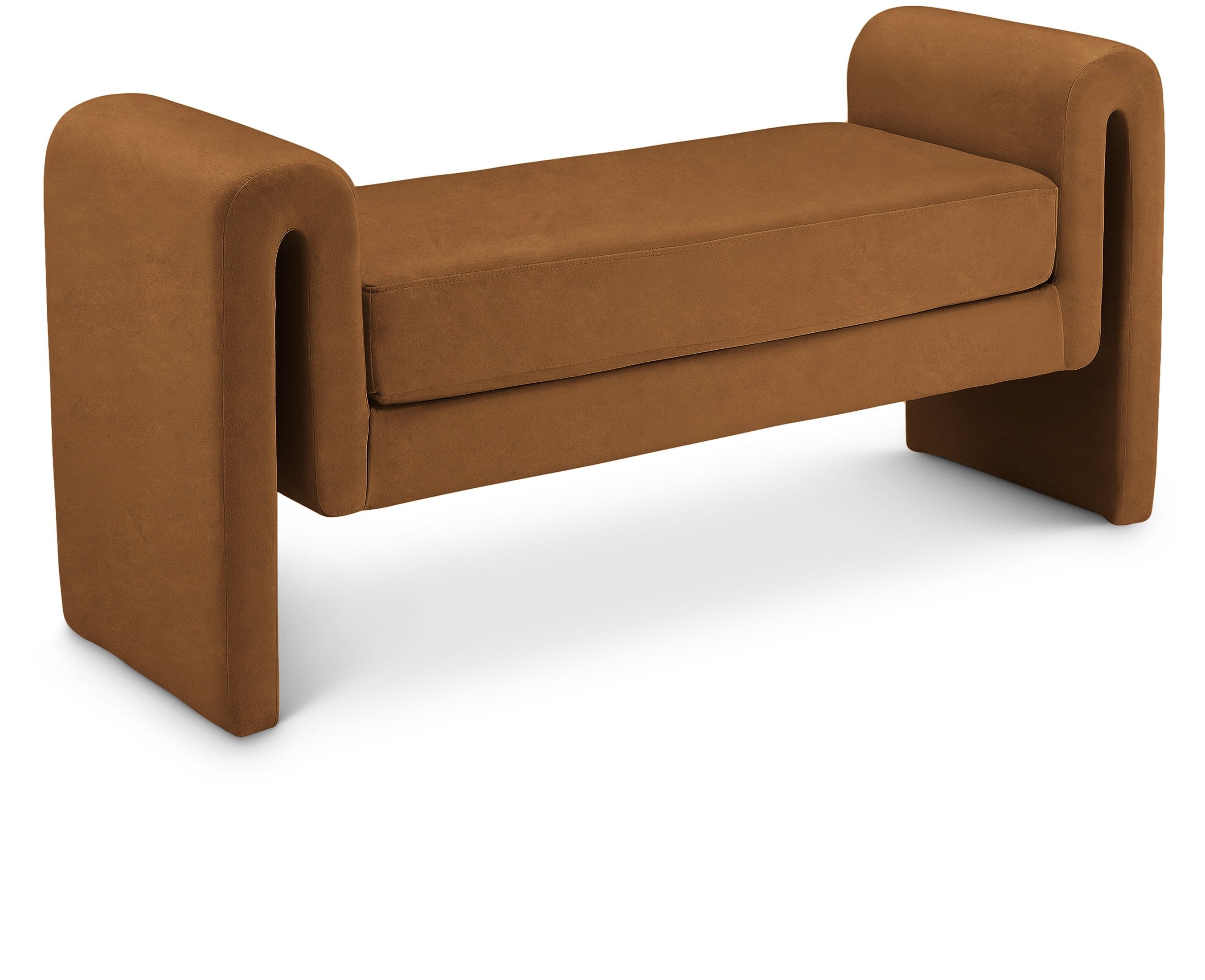 Saddle Velvet Upholstered Bench with Curved Arms