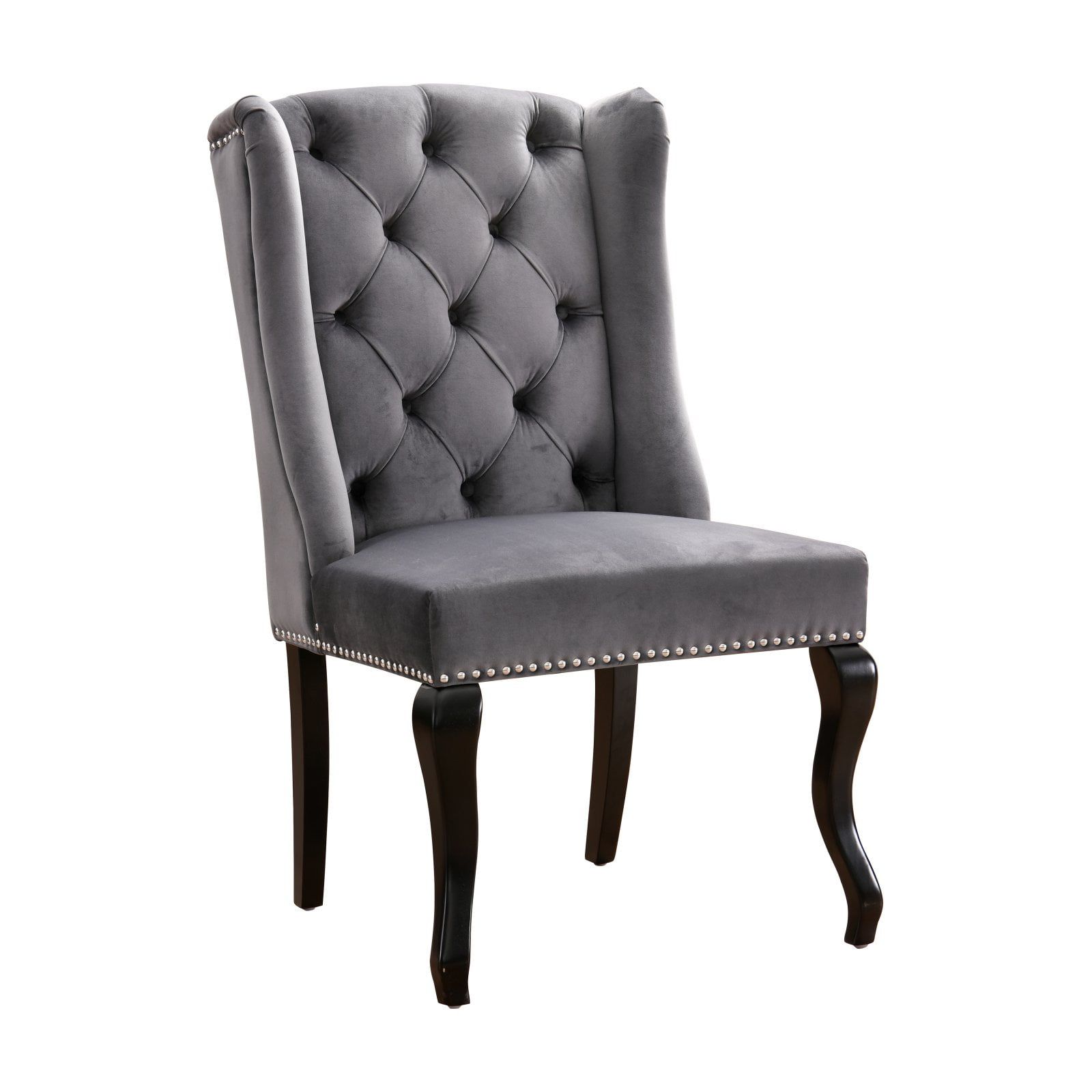 Luxurious Grey Velvet Upholstered High Back Side Chair with Wood Legs