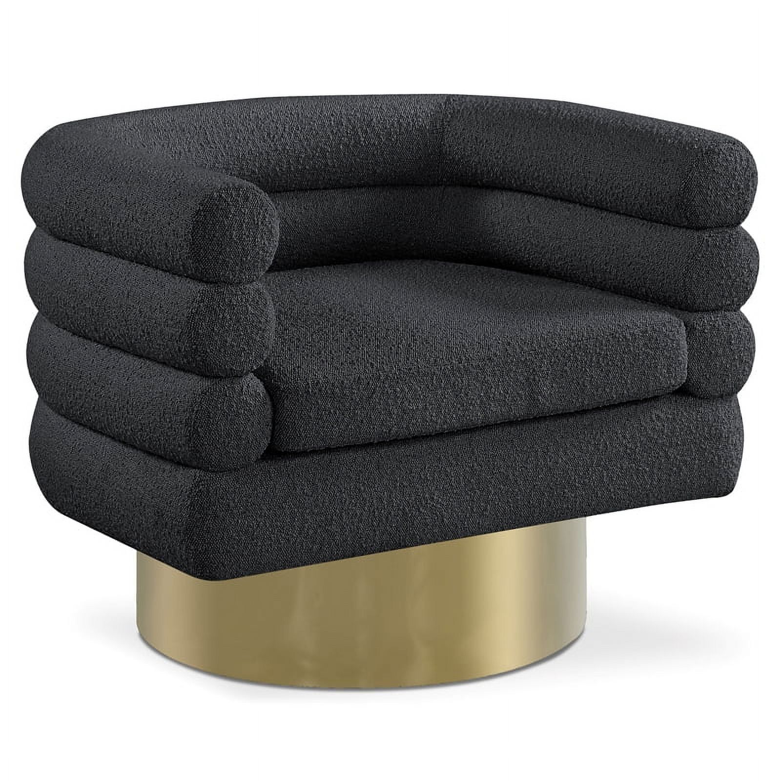 Tessa Black Boucle Fabric Swivel Accent Chair with Gold Base