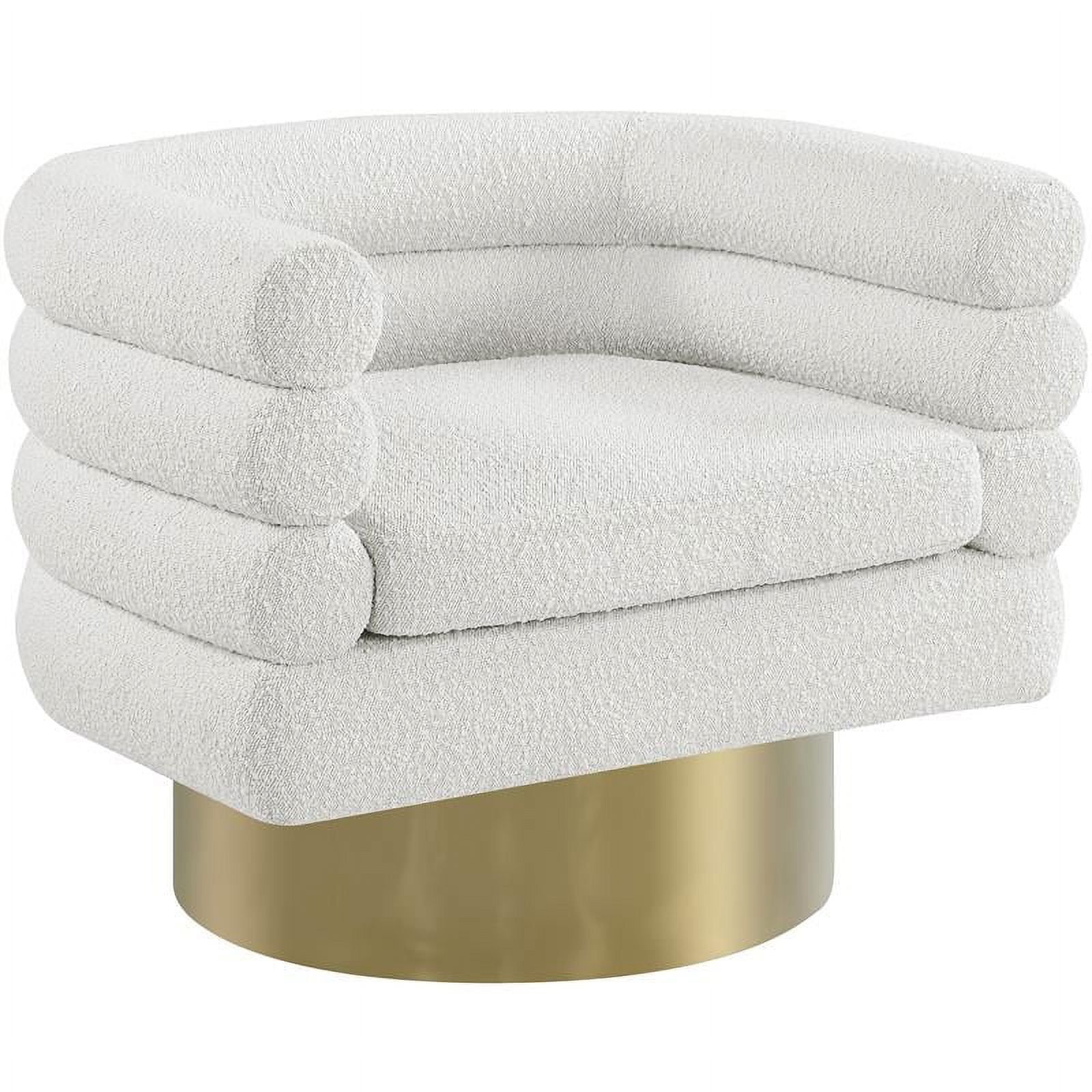 Elegant Cream Tufted Leather Swivel Accent Chair with Brushed Gold Base