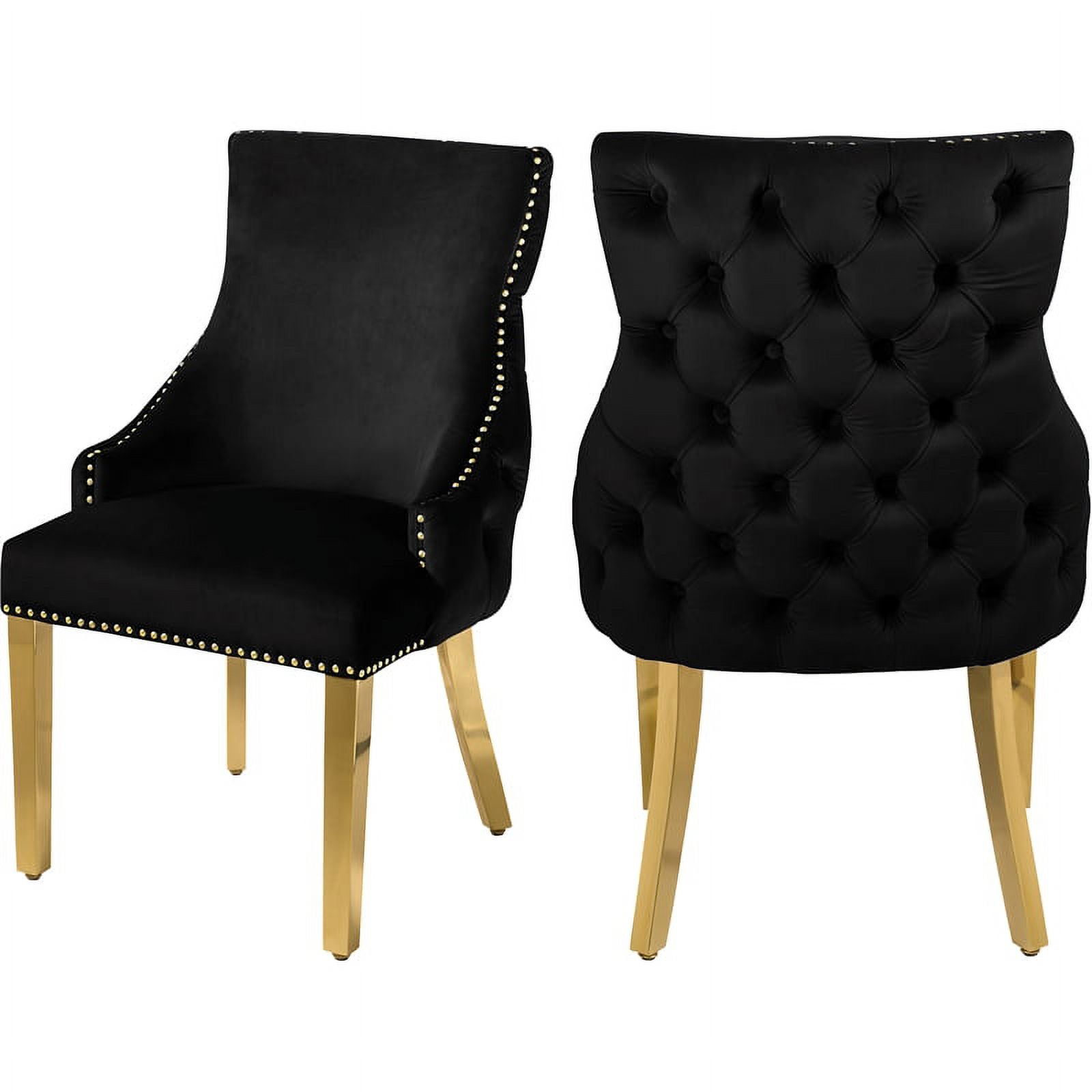 Luxurious Black Velvet Upholstered Dining Chair with Gold Metal Legs