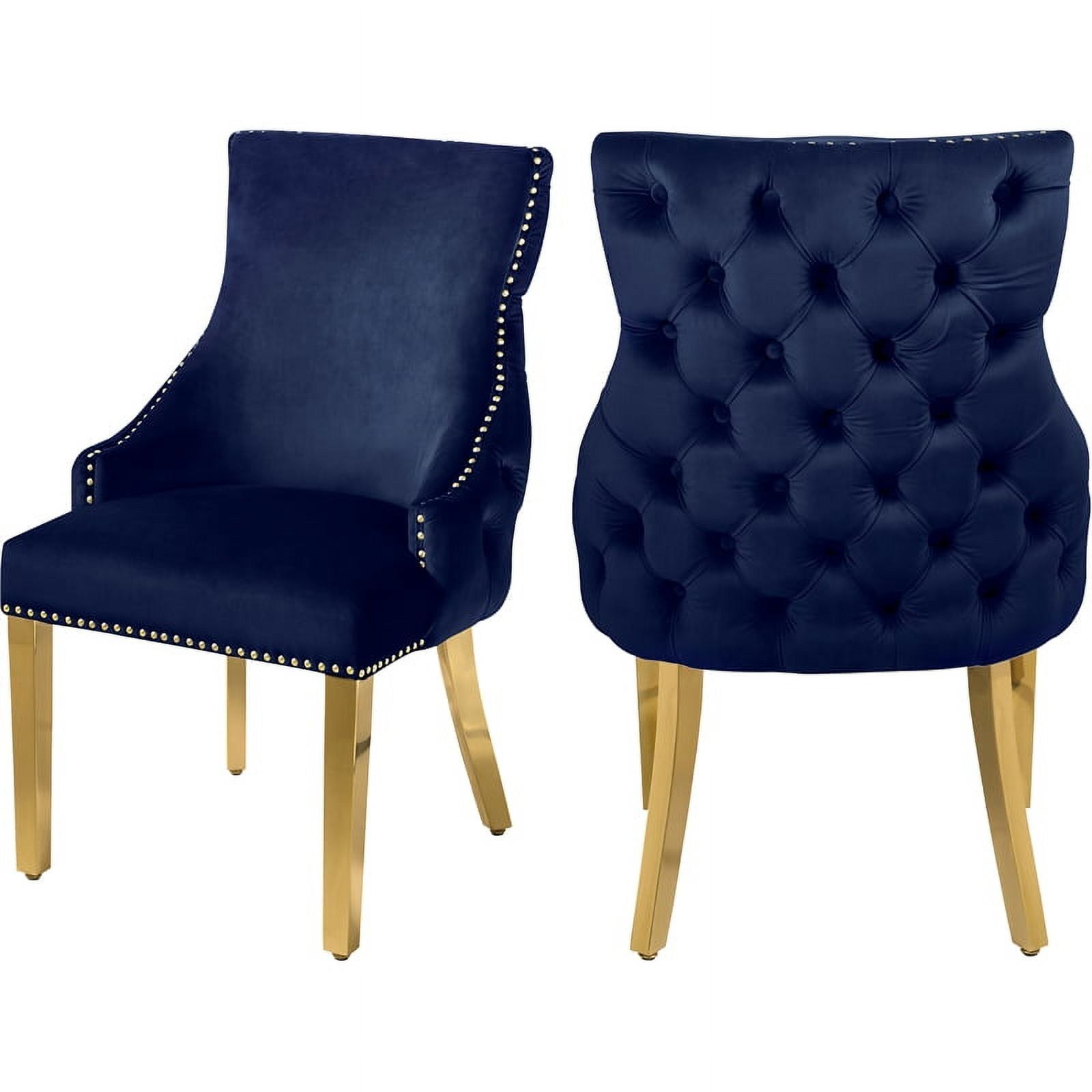 Navy Velvet Upholstered Dining Chair with Gold Metal Legs, Set of 2