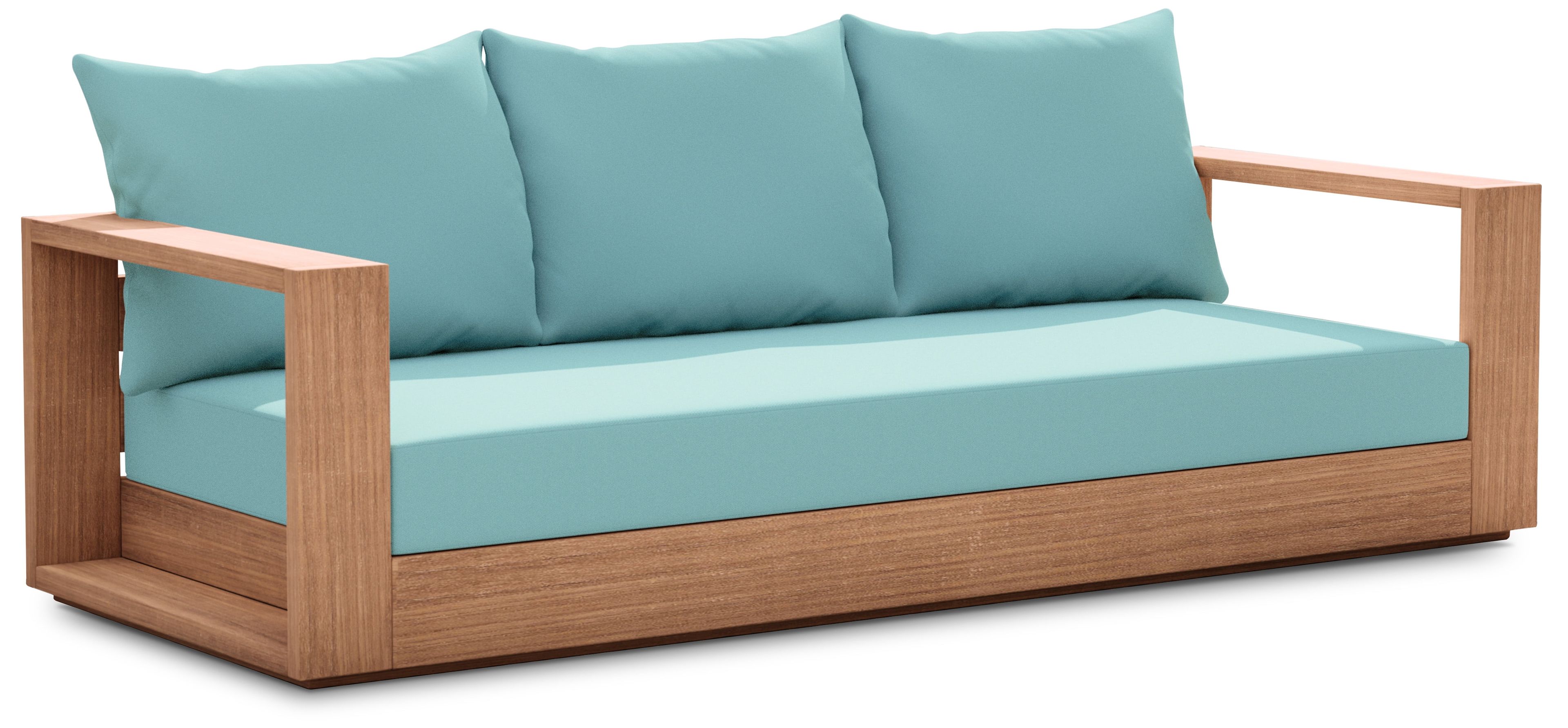 Tulum Teak Wood Outdoor Sofa with Blue Water-Resistant Fabric