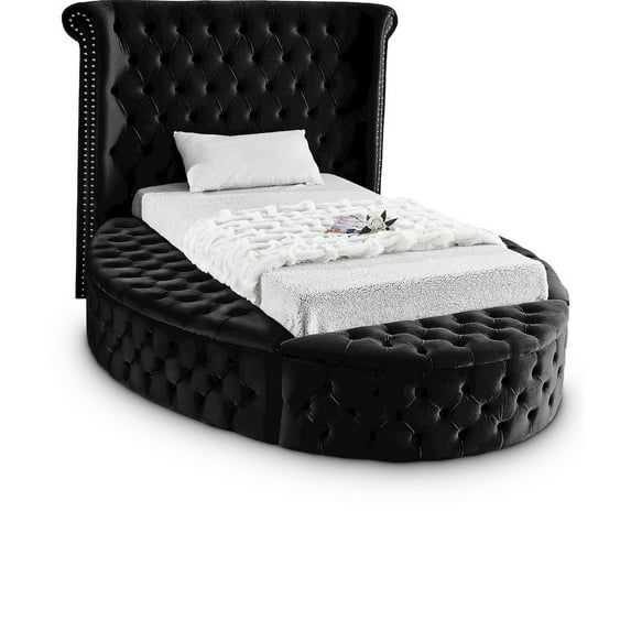 Luxus Black Velvet Twin Bed with Tufted Upholstery and Storage
