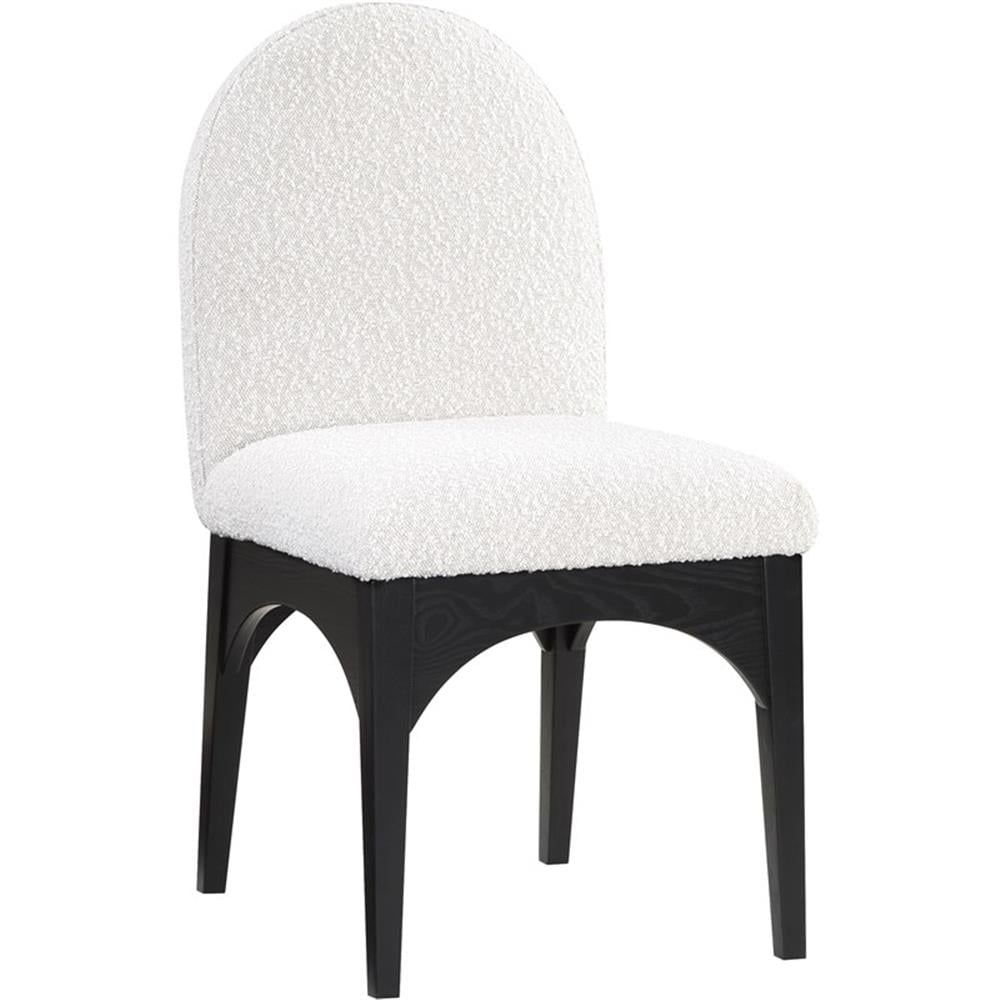 Cream Boucle Upholstered Side Chair with Black Ash Wood Legs