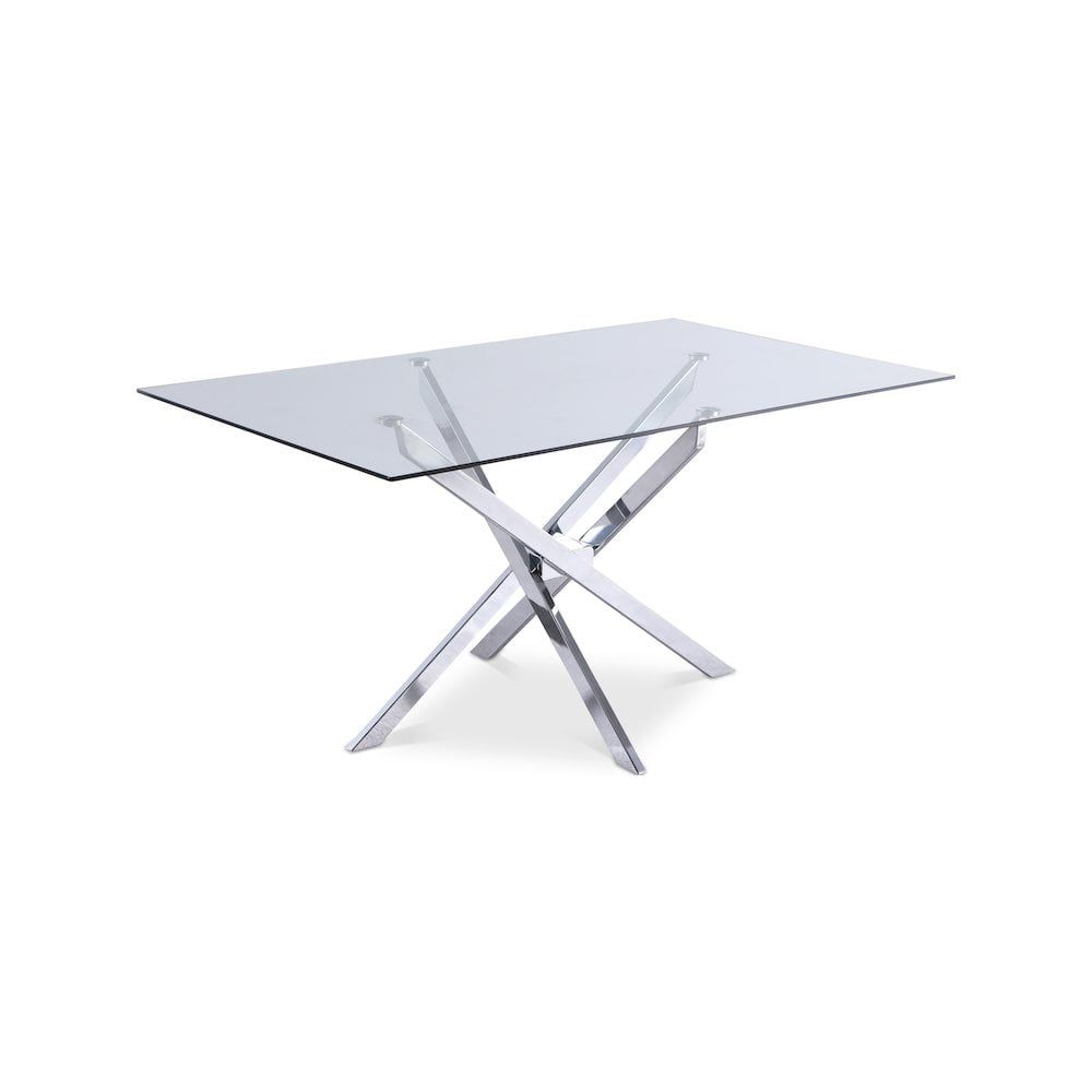 Luxor 60'' Chrome Tempered Glass Contemporary Dining Table