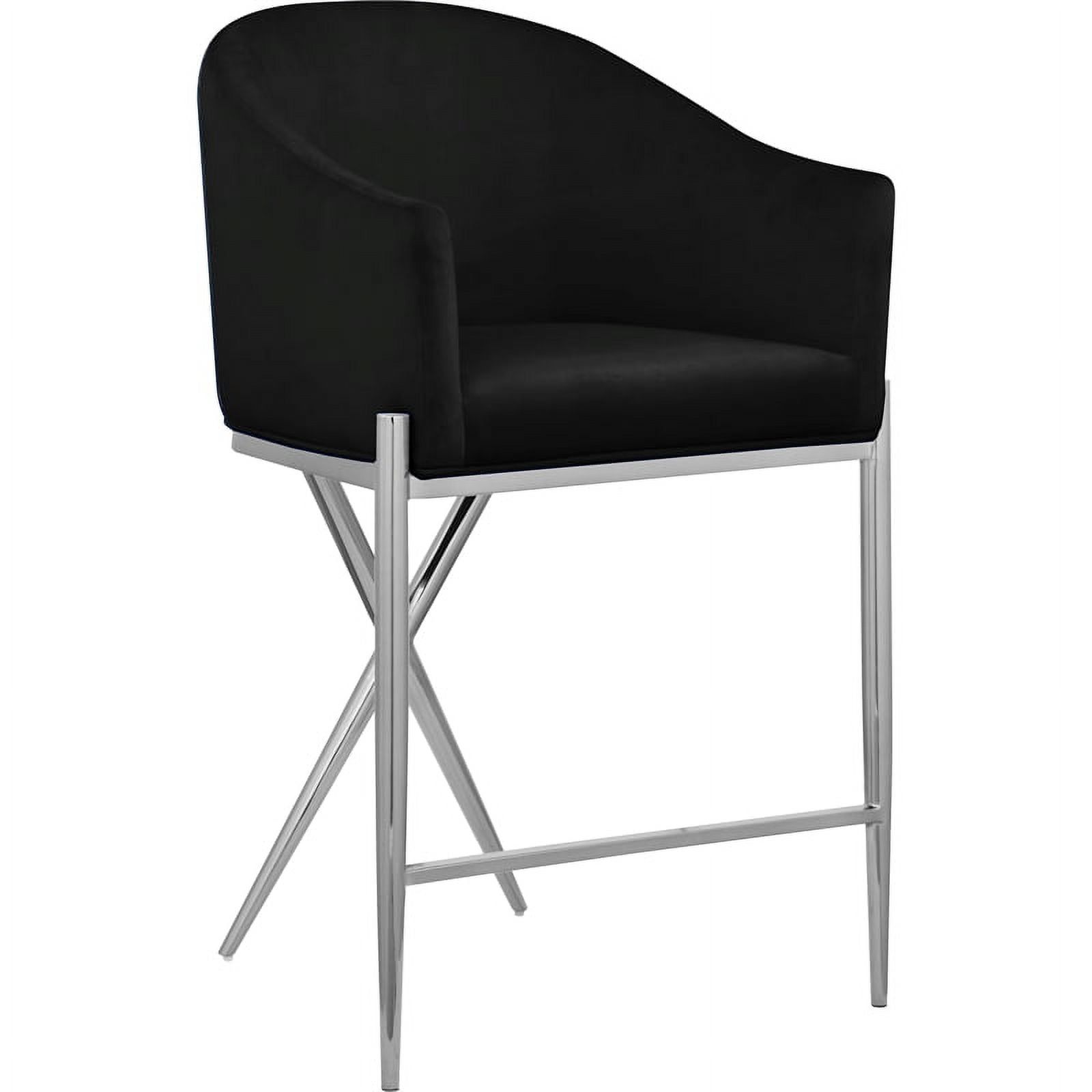 Xavier Black Velvet Barrel-Style Counter Stool with Chrome Metal Legs