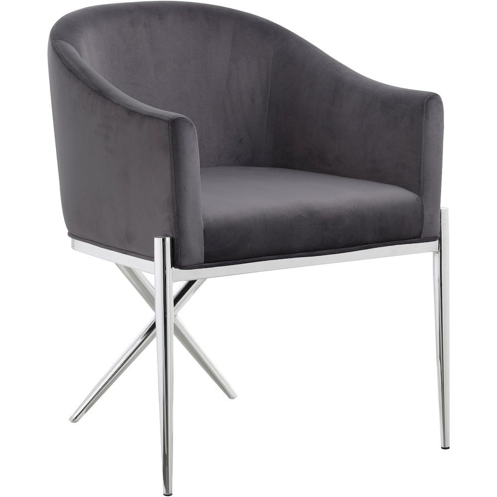 Grey Velvet Chrome Barrel Dining Chair with Swoop Arms