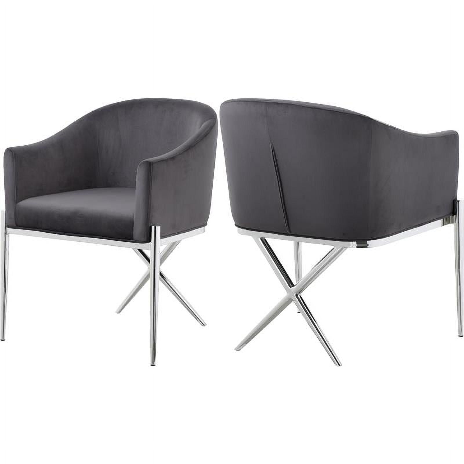 Grey Velvet Chrome Barrel Dining Chair with Swoop Arms