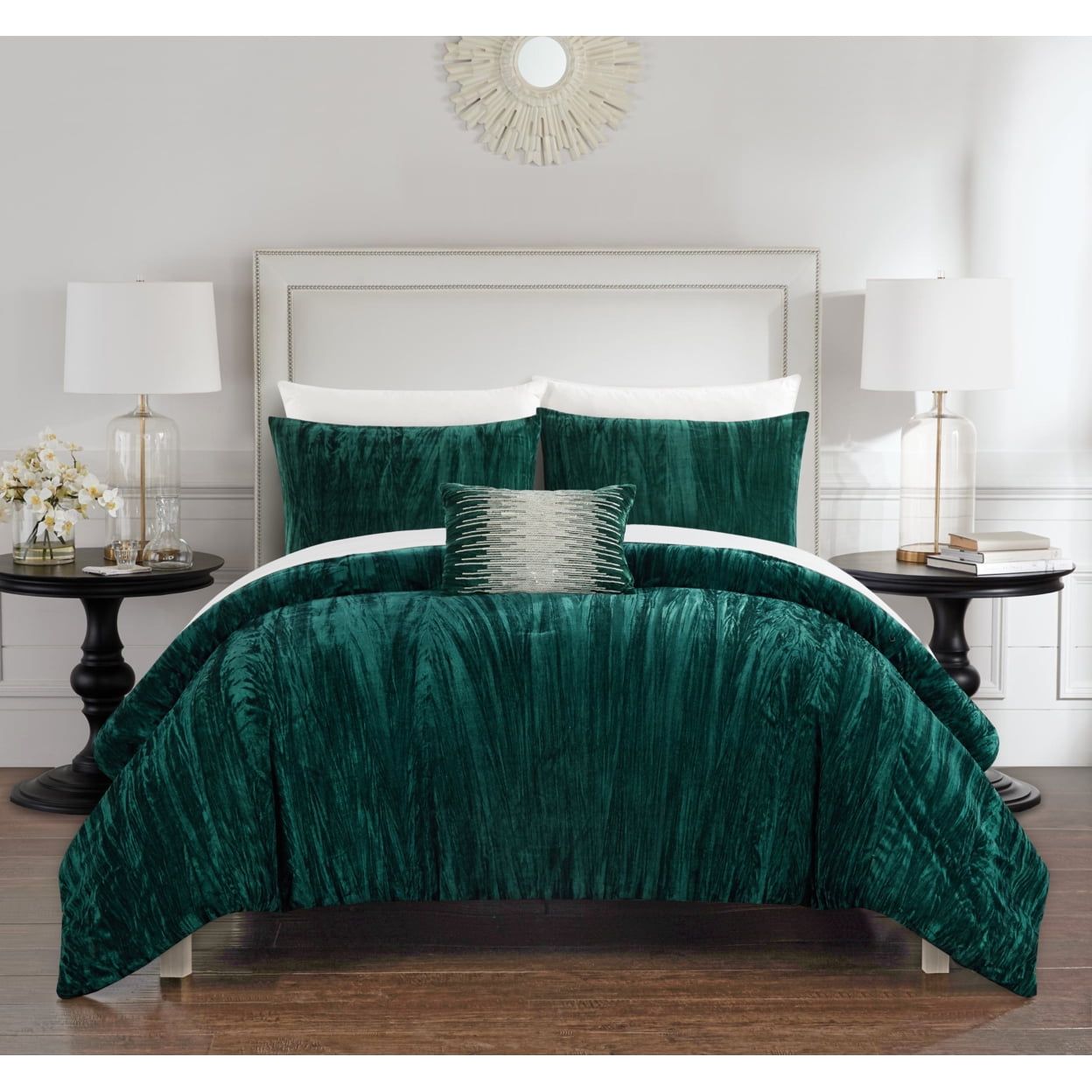 King Green Crinkle Velvet Down Alternative Bed Set