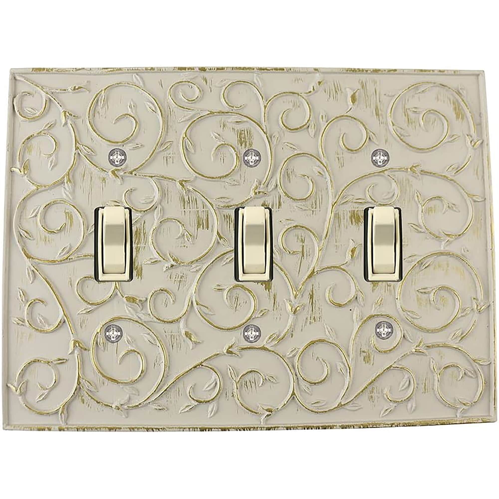 Ivory Poly Resin French Scroll Triple Toggle Switch Plate