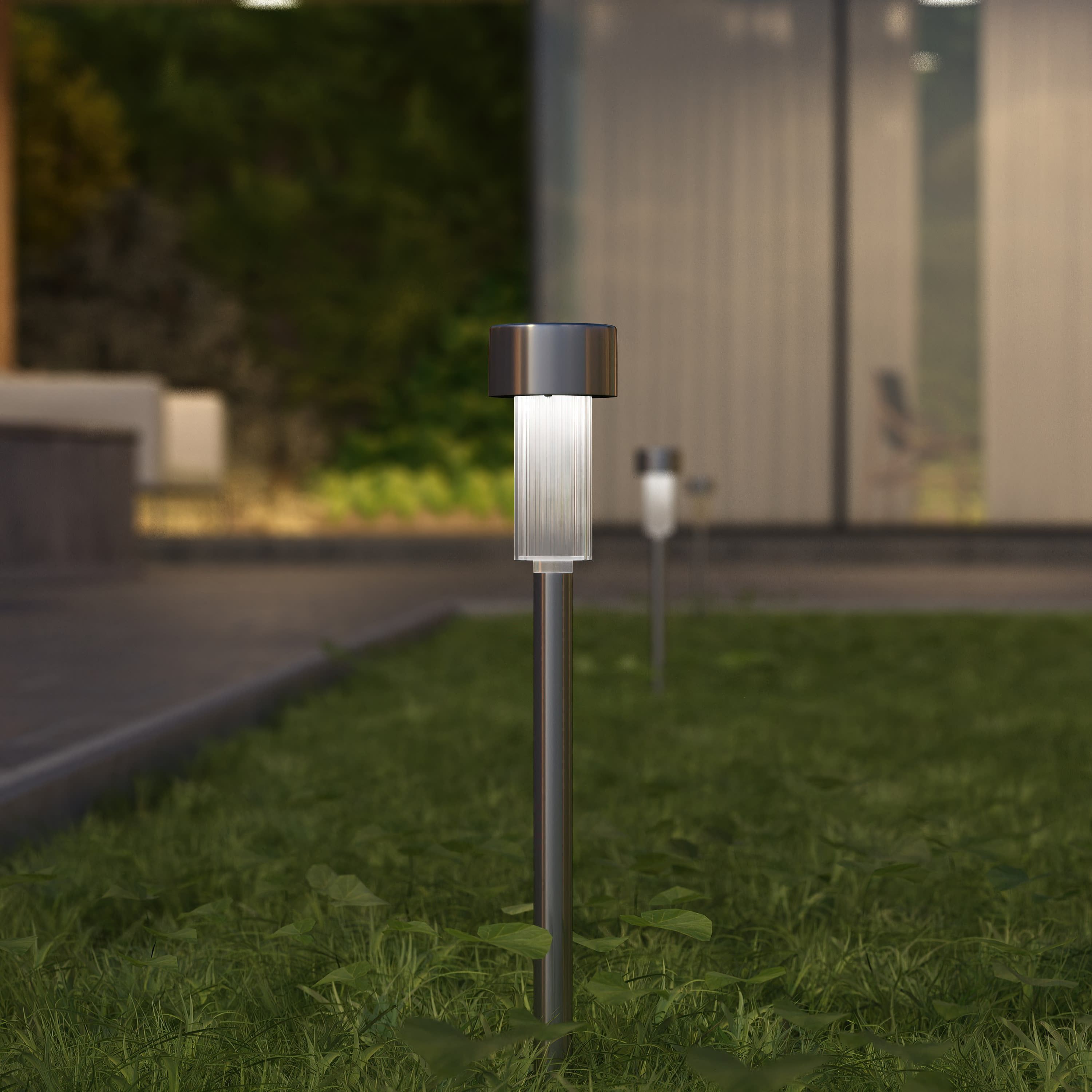 Set of 12 Stainless Steel LED Solar Pathway Lights