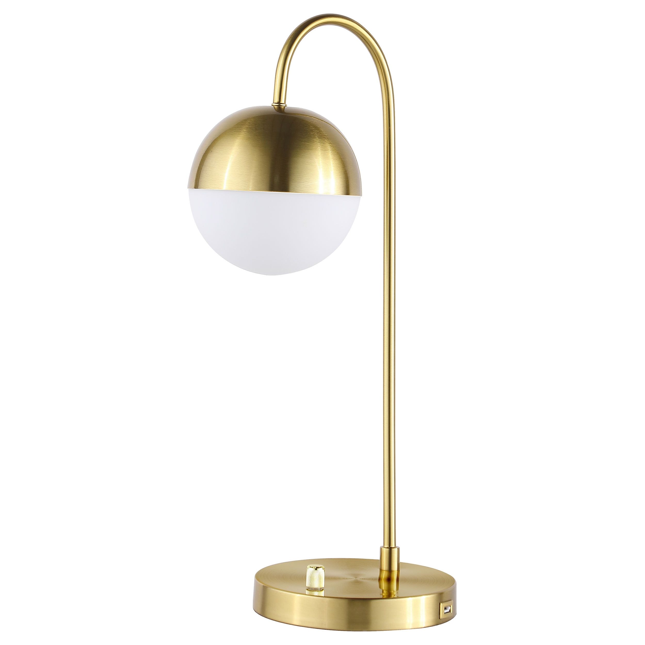 Gold and White Arc Table Lamp with USB Port