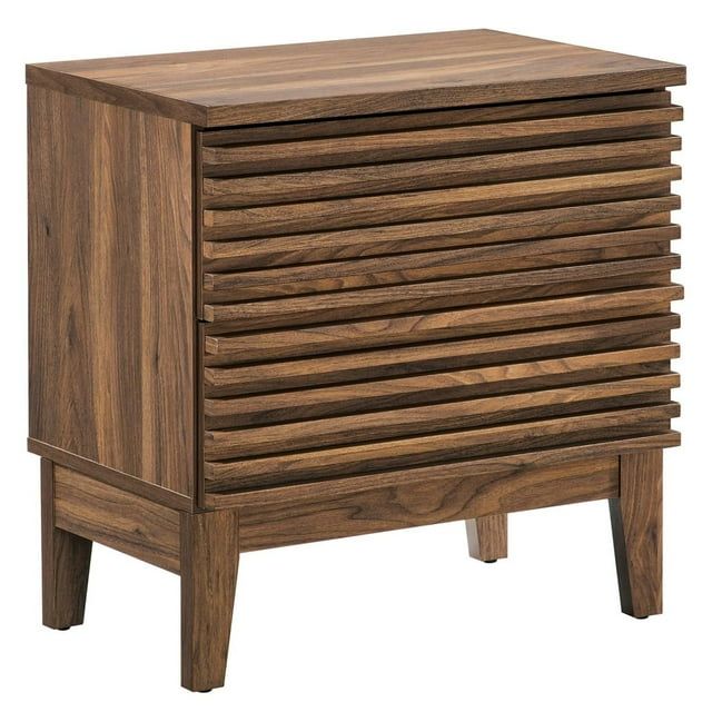 Walnut Grain Mid-Century Modern Two-Drawer Nightstand