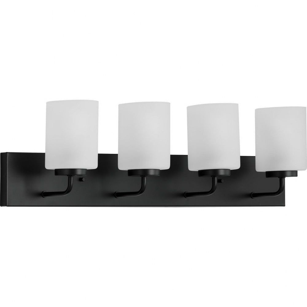 Elegant Matte Black 4-Light Vanity with Etched Glass Shades