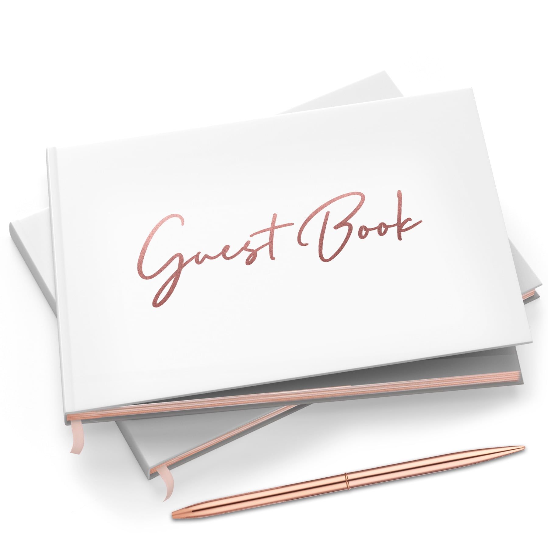 Rose Gold Hardcover Wedding Guest Book with Pen