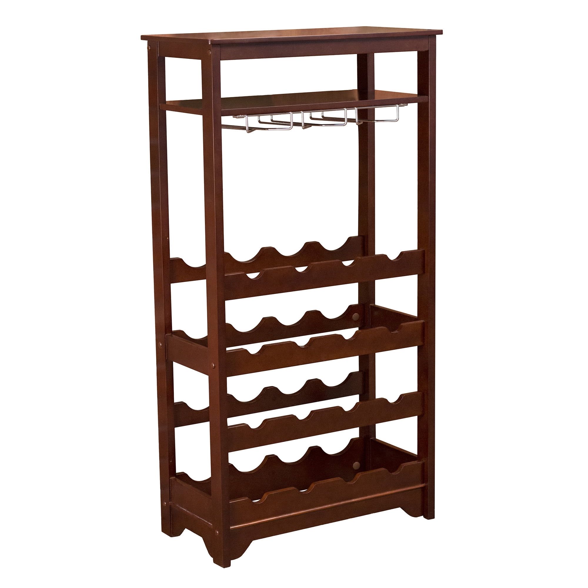 Espresso Wood 16-Bottle Wine Rack with Chrome Stemware Holder