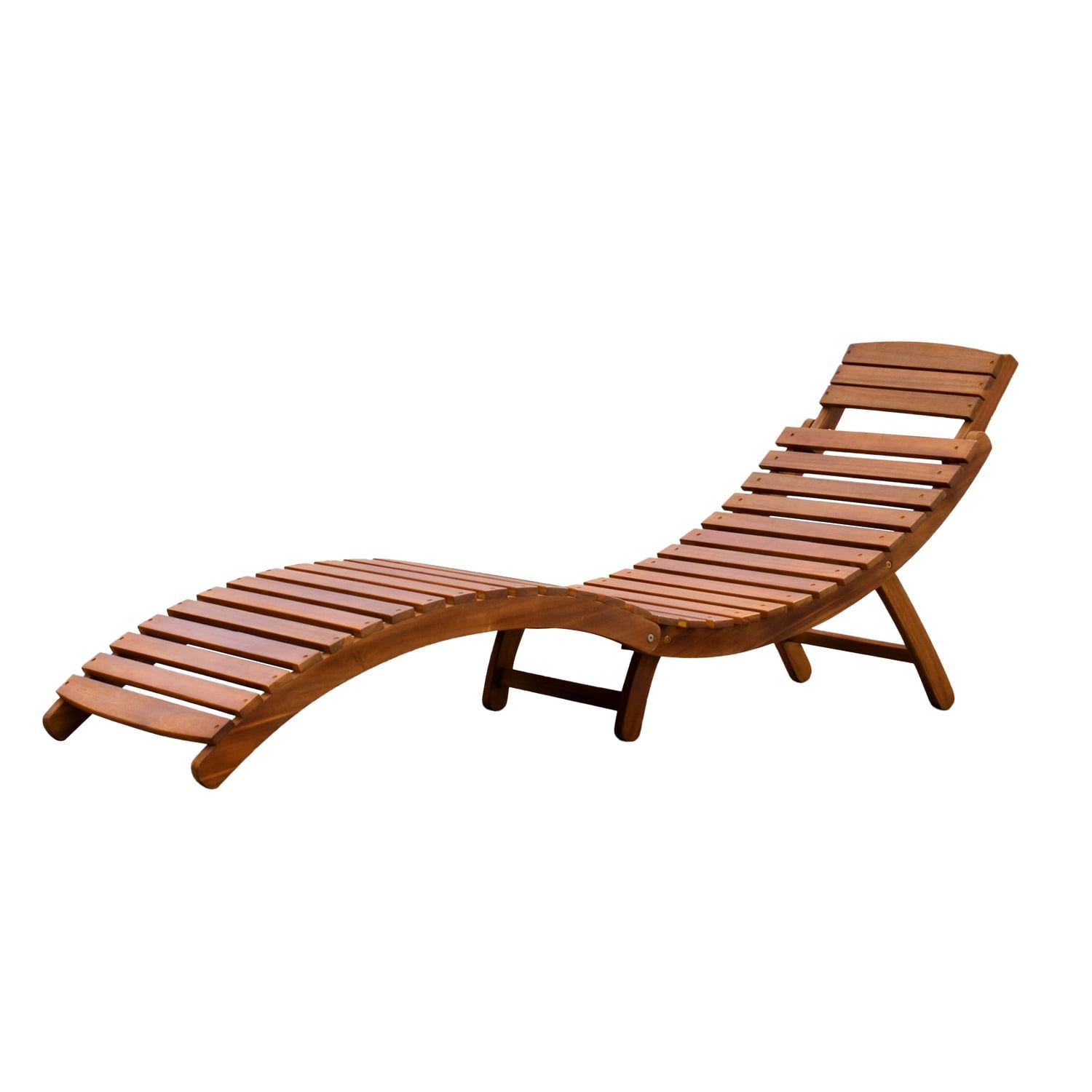 Curved Acacia Wood Folding Chaise Lounger with Headrest