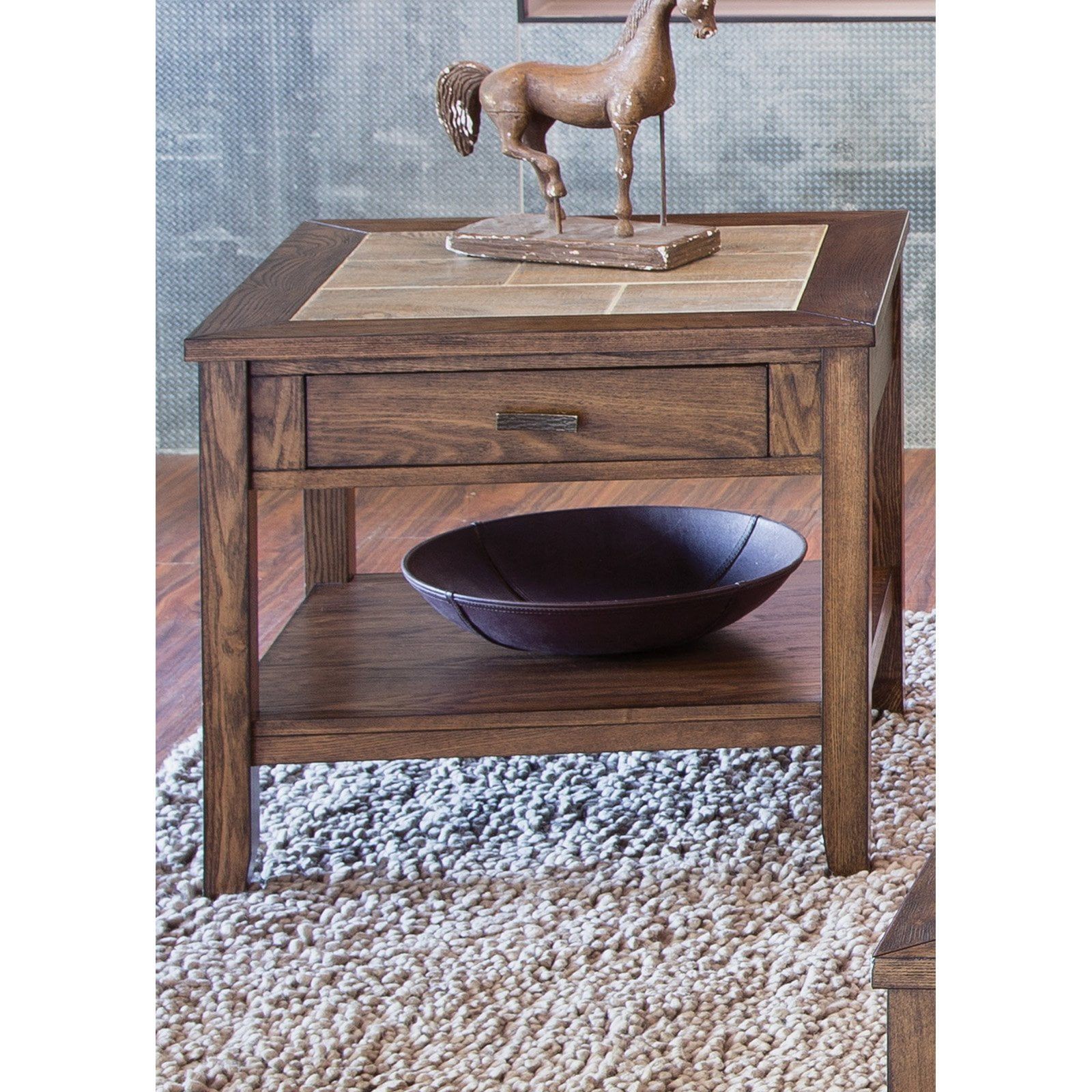 Rustic Mesa Valley Medium Brown End Table with Ceramic Tile Top